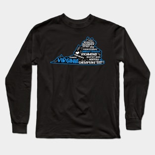 Charlottesville Virginia cute map Virginia Beach, Chesapeake, Norfolk, Richmond, Newport News, Alexandria, Hampton, Roanoke, Suffolk, Reston Long Sleeve T-Shirt